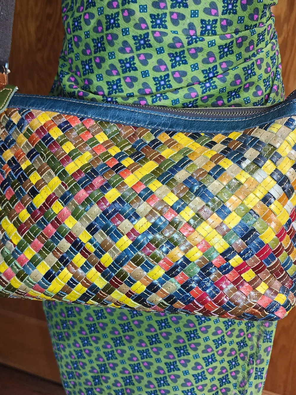 Handwoven Multicolor Leather Crossbody Bag - Stylish Women’s Shoulder Bag
